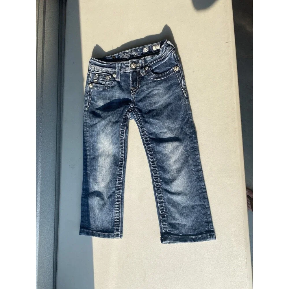 Miss Me Girls Denim Capri Jeans Size 10 Winged Flap Pocket Rhinestone JK5740P